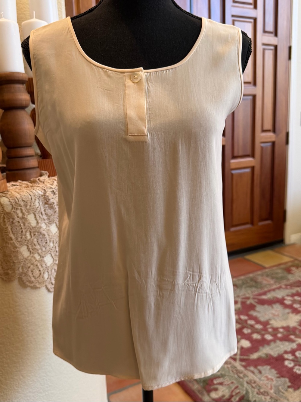 Liz Claiborne Tank Top Small Sleeveless Henley Button Down Sheer Blouse